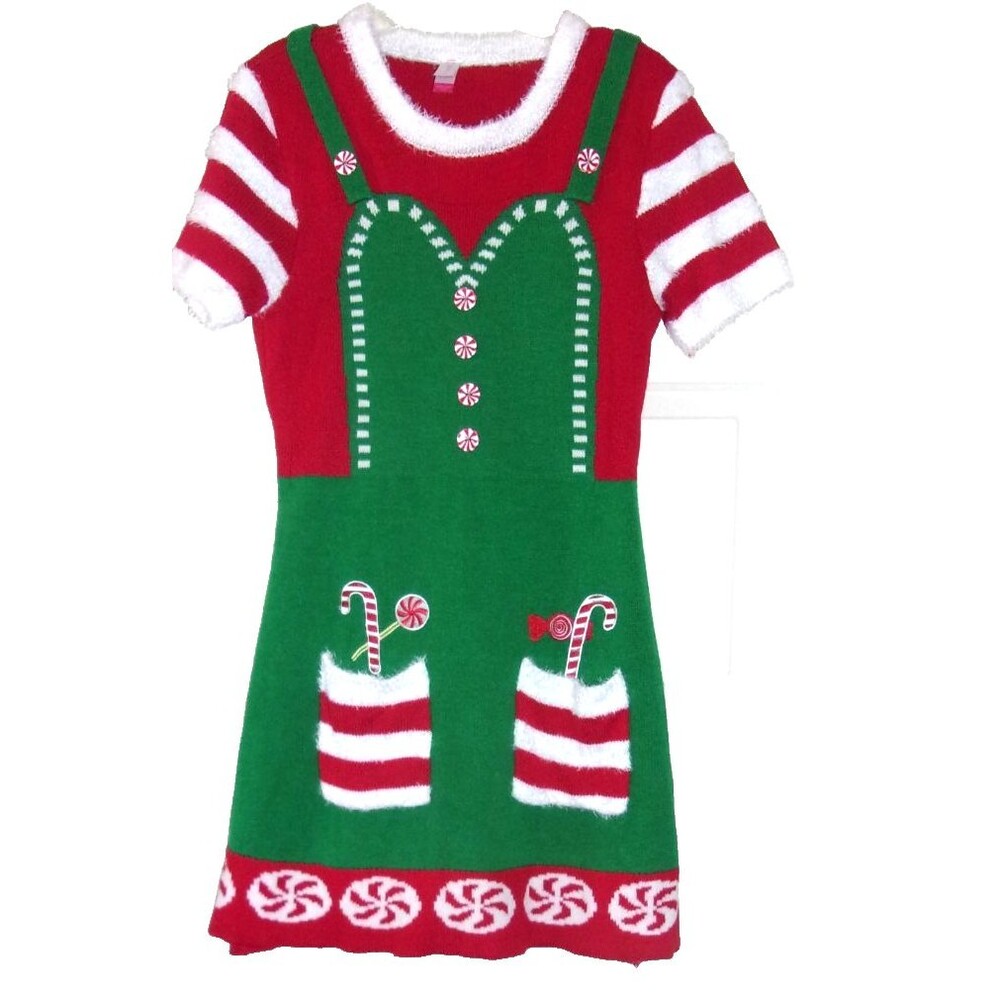 Mrs. Claus Elf Christmas Dresst Red Green Peppermints Pockets Sz. M Sexy! NB